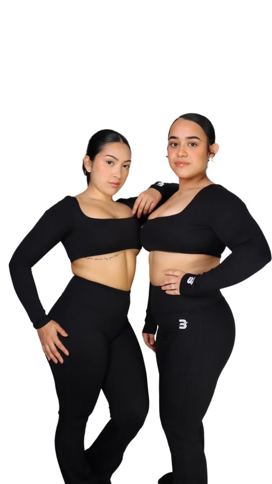 Phlared Long Sleeve Crop Top-Midnight