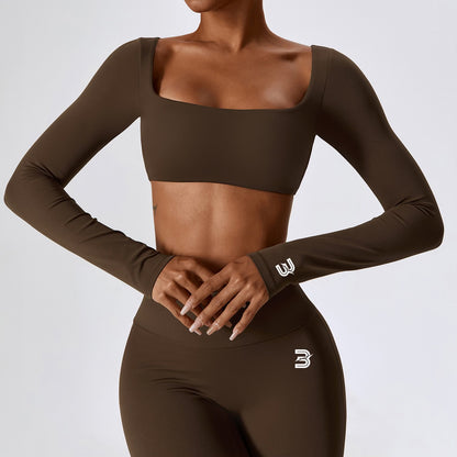 Phlared long sleeve crop top- Mocha