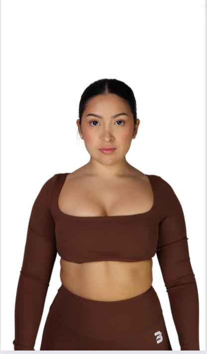 Phlared long sleeve crop top- Mocha