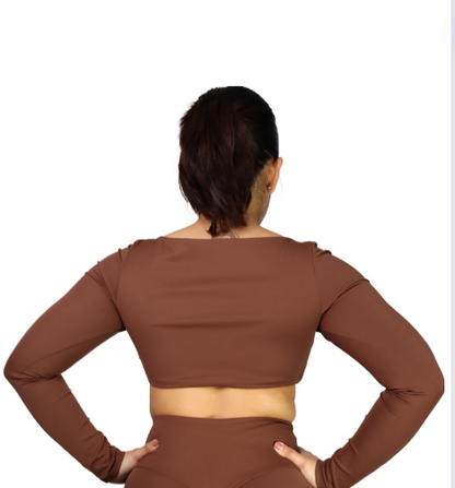 Phlared long sleeve crop top- Mocha