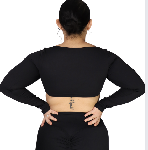 Phlared Long Sleeve Crop Top-Midnight