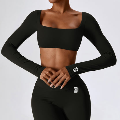 Phlared Long Sleeve Crop Top-Midnight